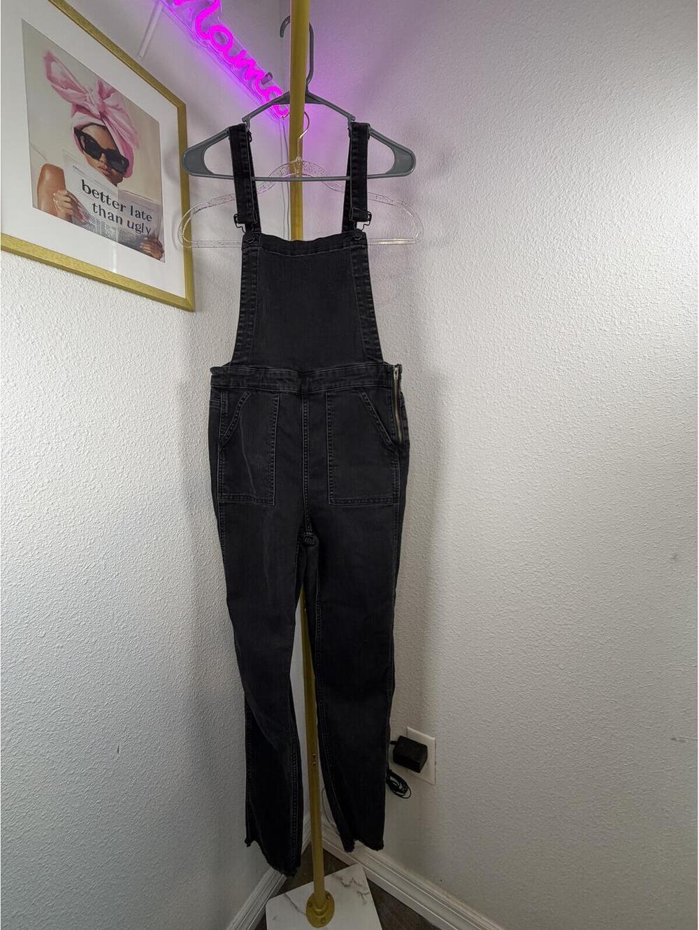Madewell Skinny Overalls in Lunar Wash Black Denim with Adjustable Straps Medium